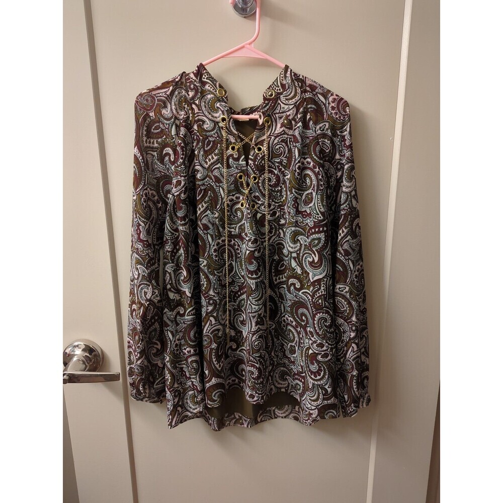 Michael‎ Kors Size XL Brown Multicolored Top With Chain Accents